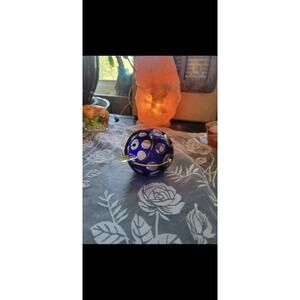 Mid Century Modern Glass Orb Ashtray Cobalt Blue Vintage Gorgeous